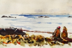 Qui voit Groix voit sa joie, sur la plage des grands sables, aquarelle sur carnet fabriano 300gr