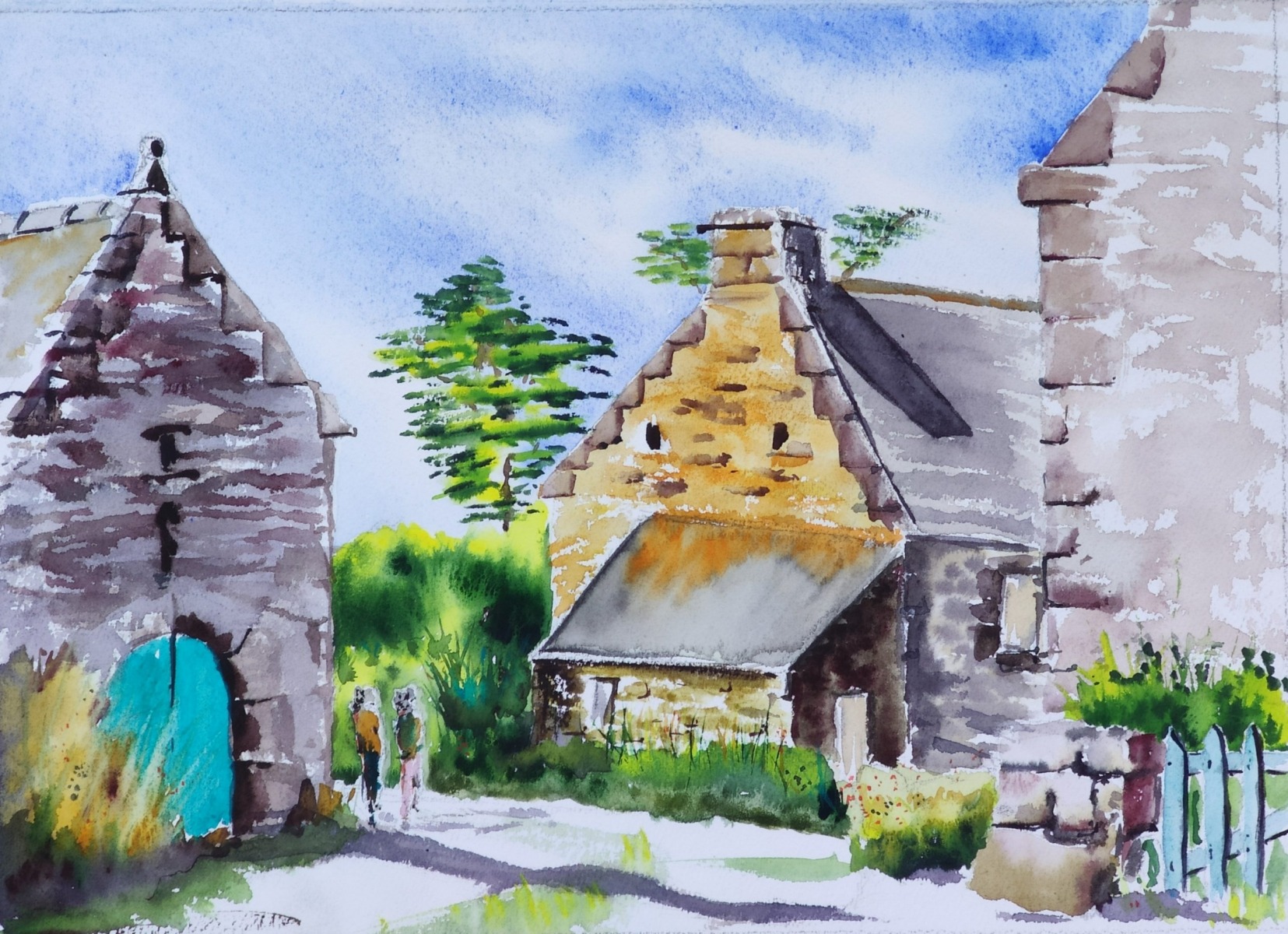 Le petit village de Sainte Barbe à Plouharnel, aquarelle 26x36