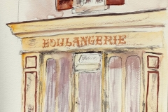 La vieille boulangerie de la rue des frères Kermorvant à la Trinité sur Mer, aquarelle sur papier Canson Montval 24x32