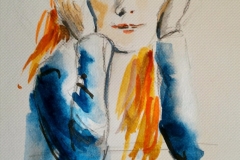 Yélina au Savanah Café, Portrait aquarelle. 12mn