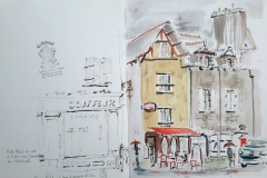 Quimperlé, la rue Bremond d'Ars sous la pluie.