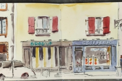 Dans la rue Brémond d'Ars à Quimperlé, Aquarelle sur carnet Stillman and Birn